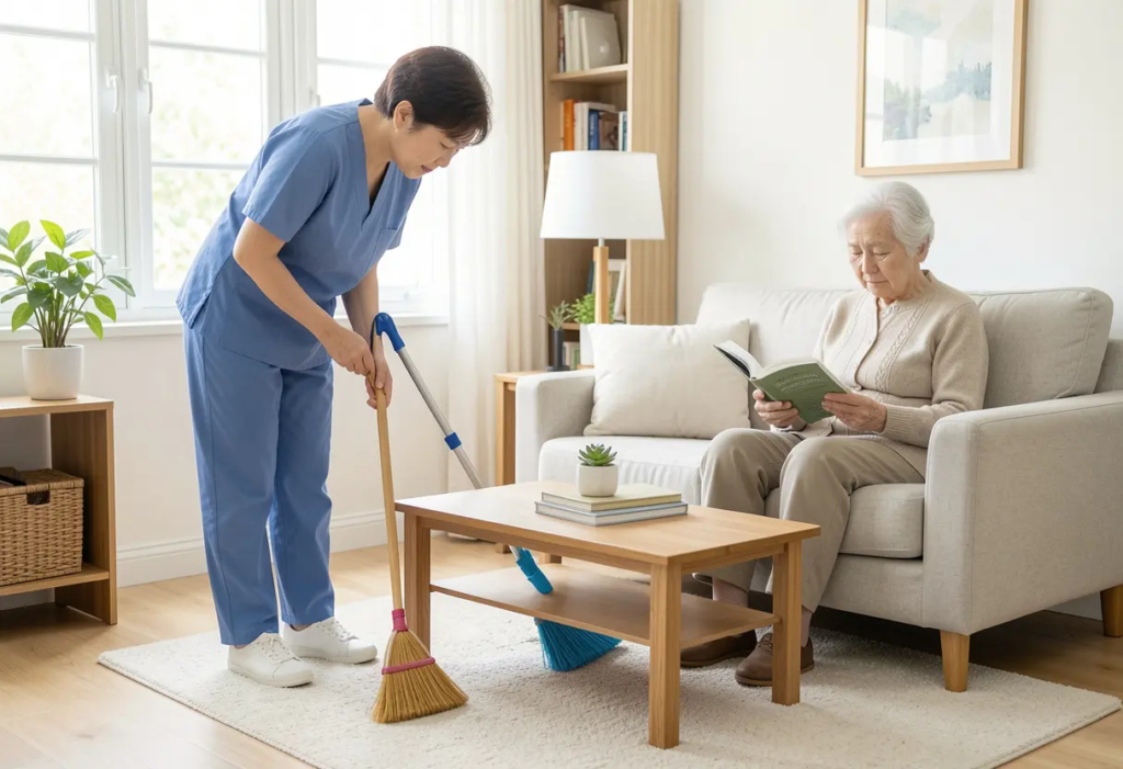 Non Medical Home Care Services caregiver helping with housekeeping for senior client